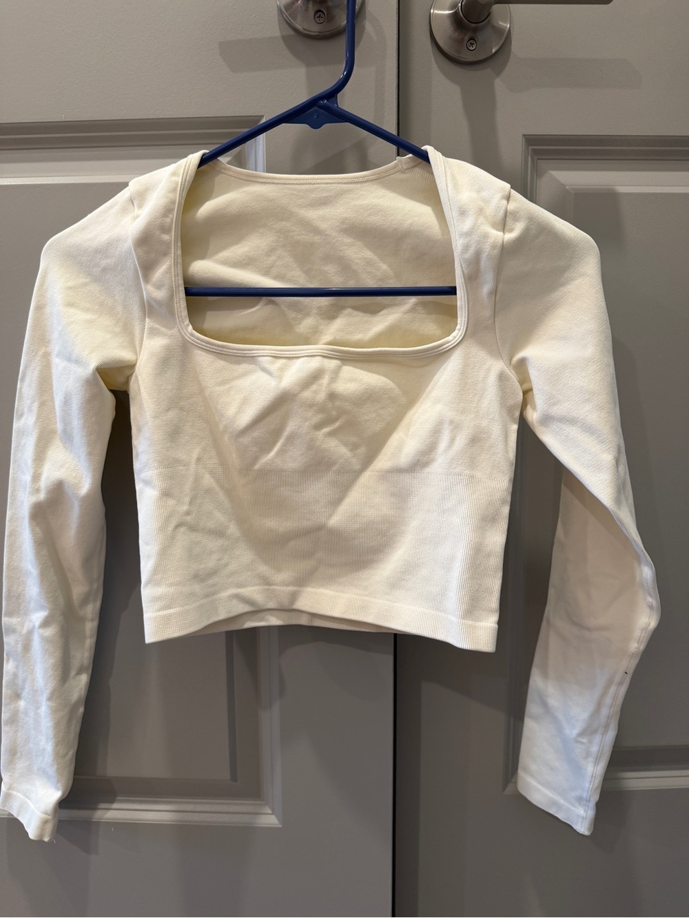Square Neck Long Sleeve Crop Top - Cream